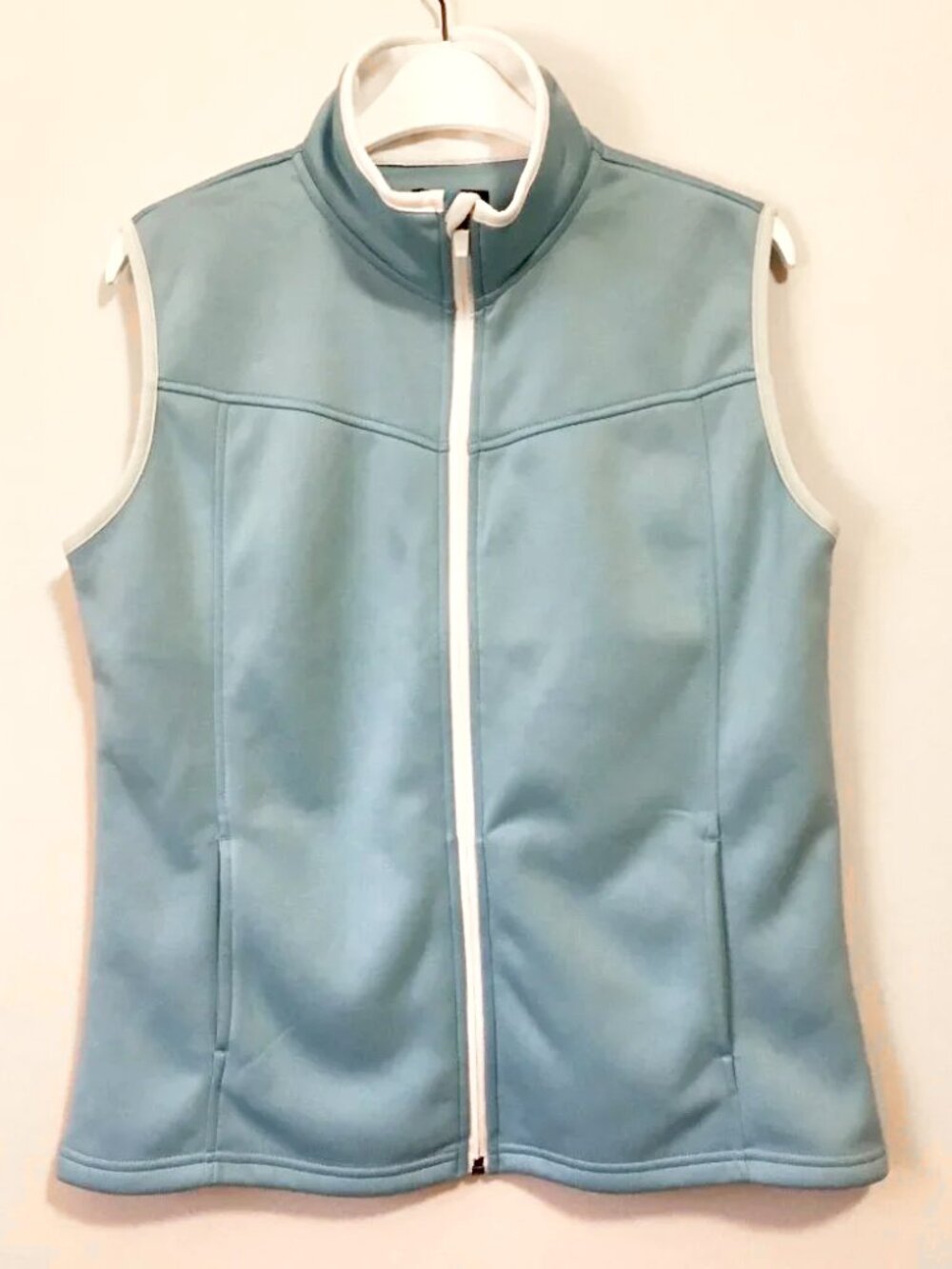 The Weather Co. Retro Ice Blue Poly-Flex High Collar Zip Up Vest Small